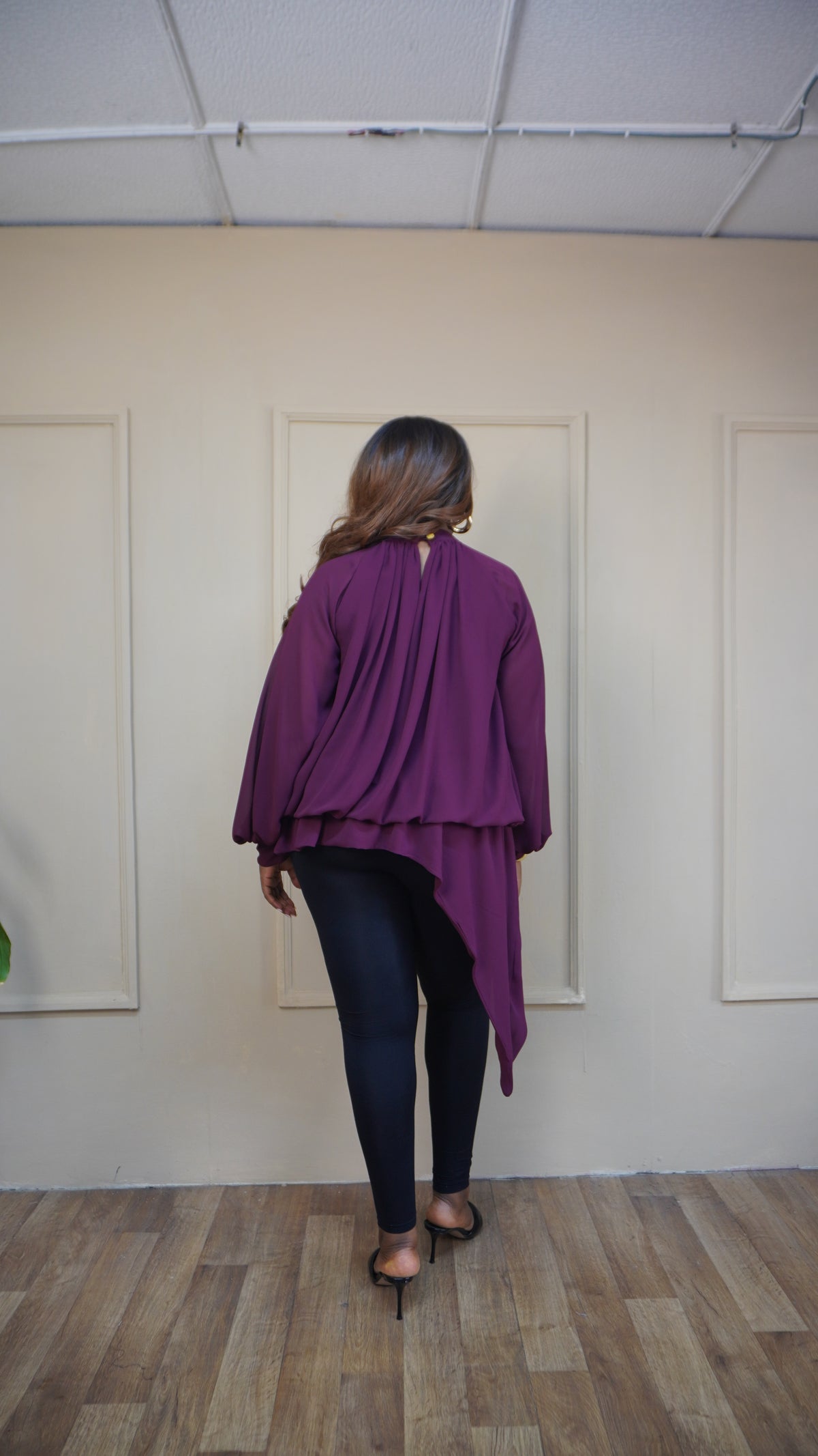 Billowy Sleeve Chiffon Top Plum