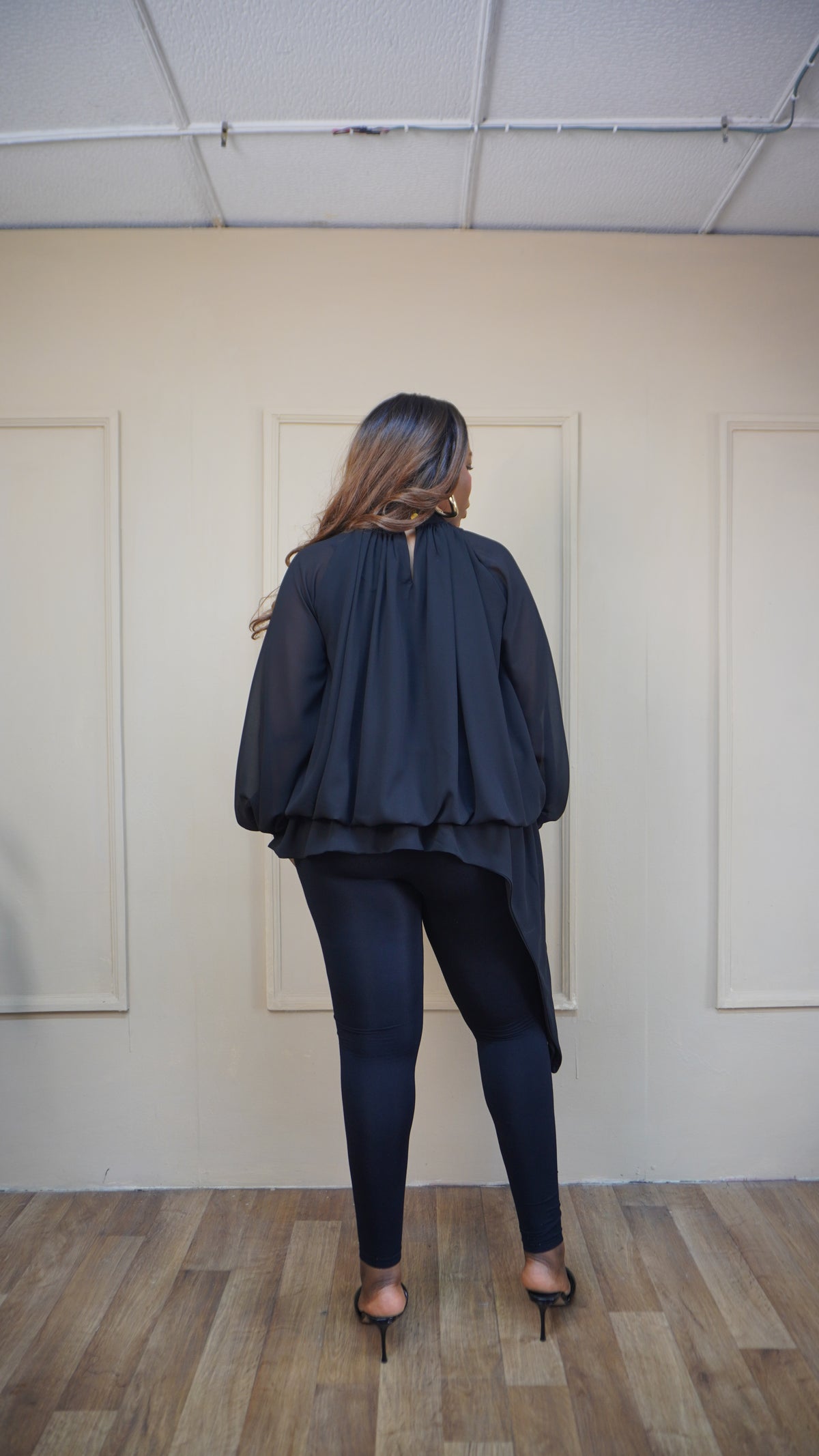 Billowy Sleeve Chiffon Top Black