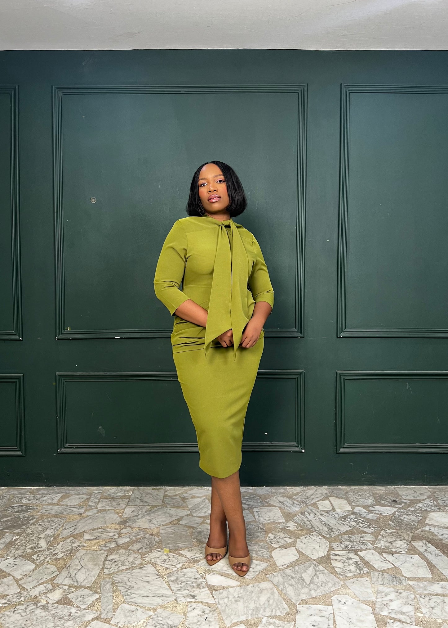 Kosi Dress Sleeved Olive Green