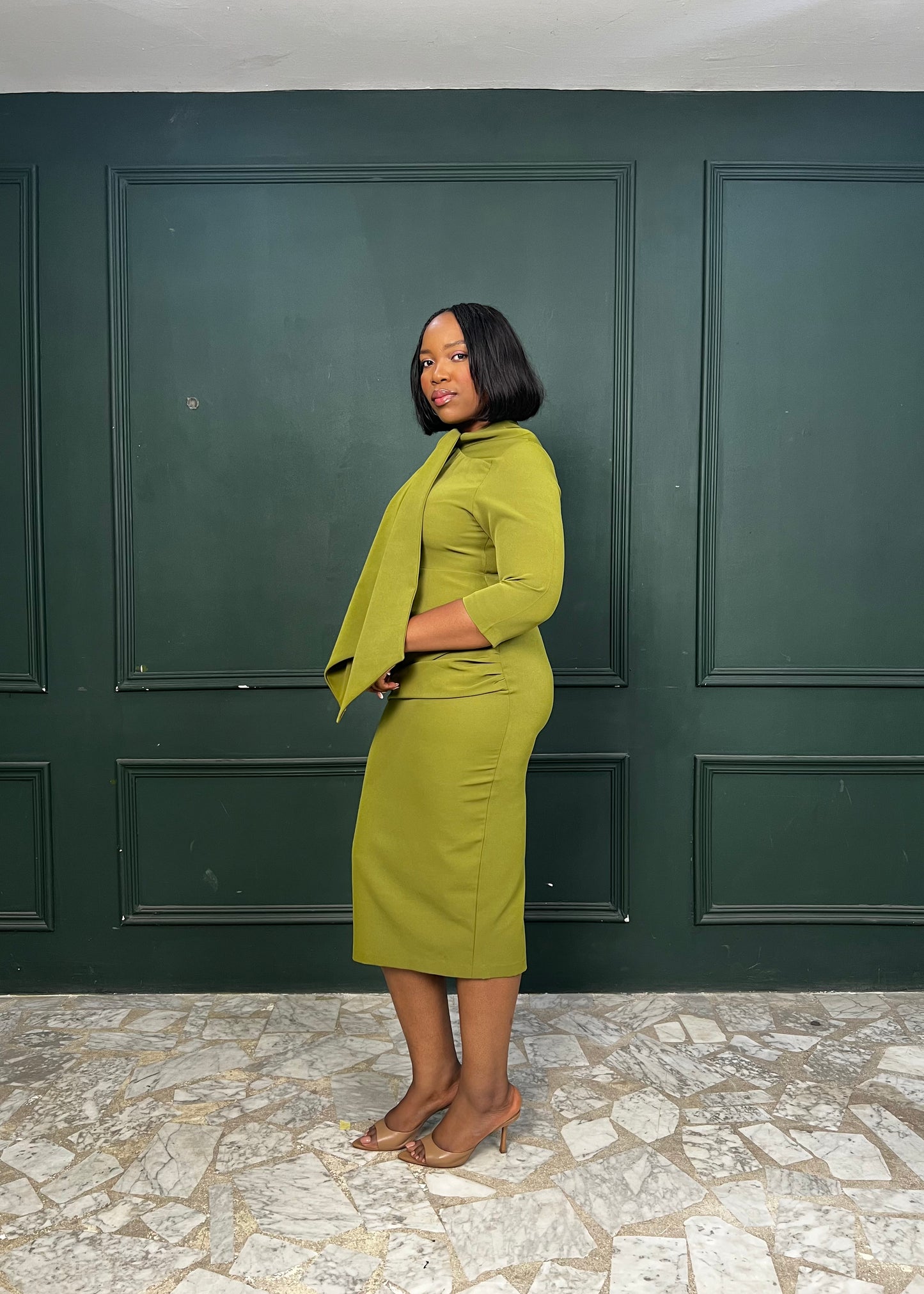 Kosi Dress Sleeved Olive Green