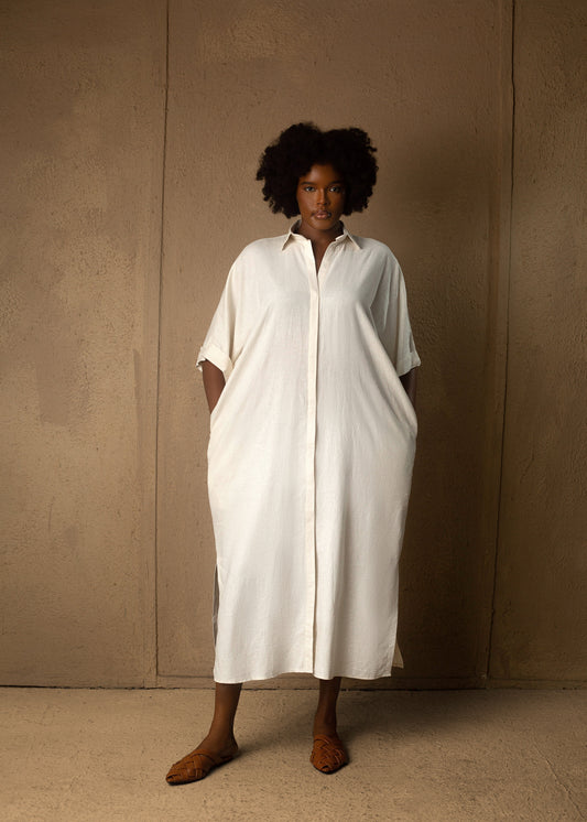 Easy Linen Off White Shirt Dress