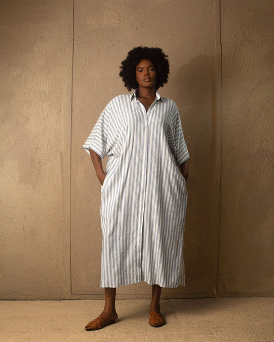 Easy Linen Blue stripe Shirt Dress