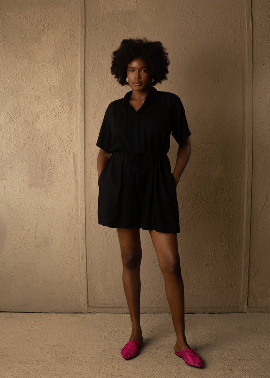 Linen Playsuit Black