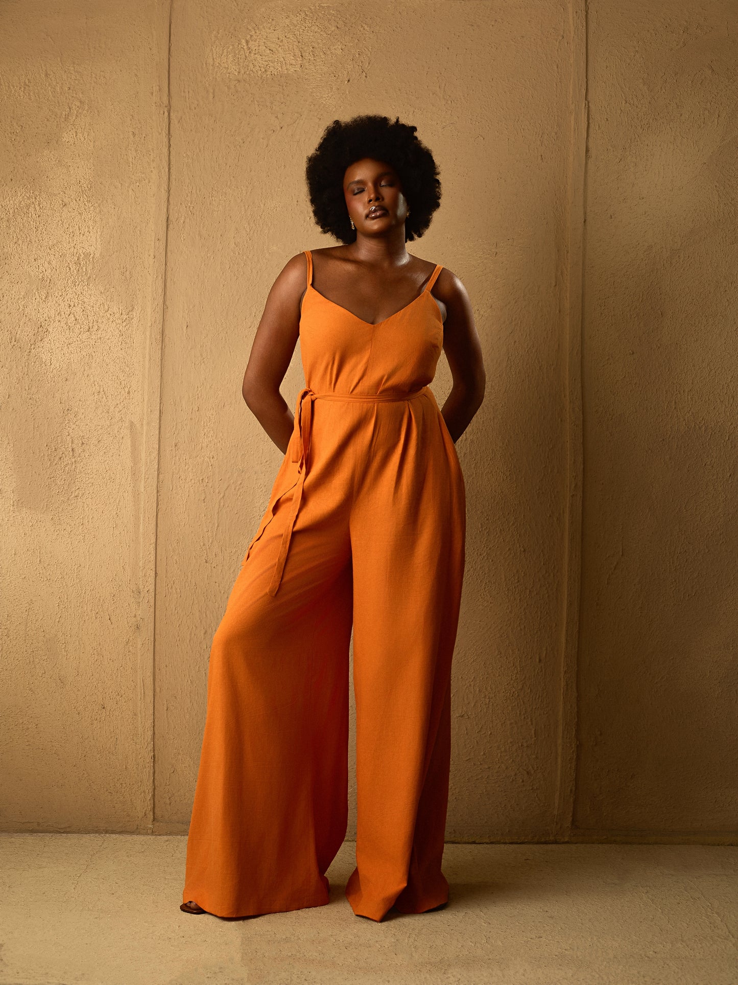 Easy Spaghetti Strap Jumpsuit Orange