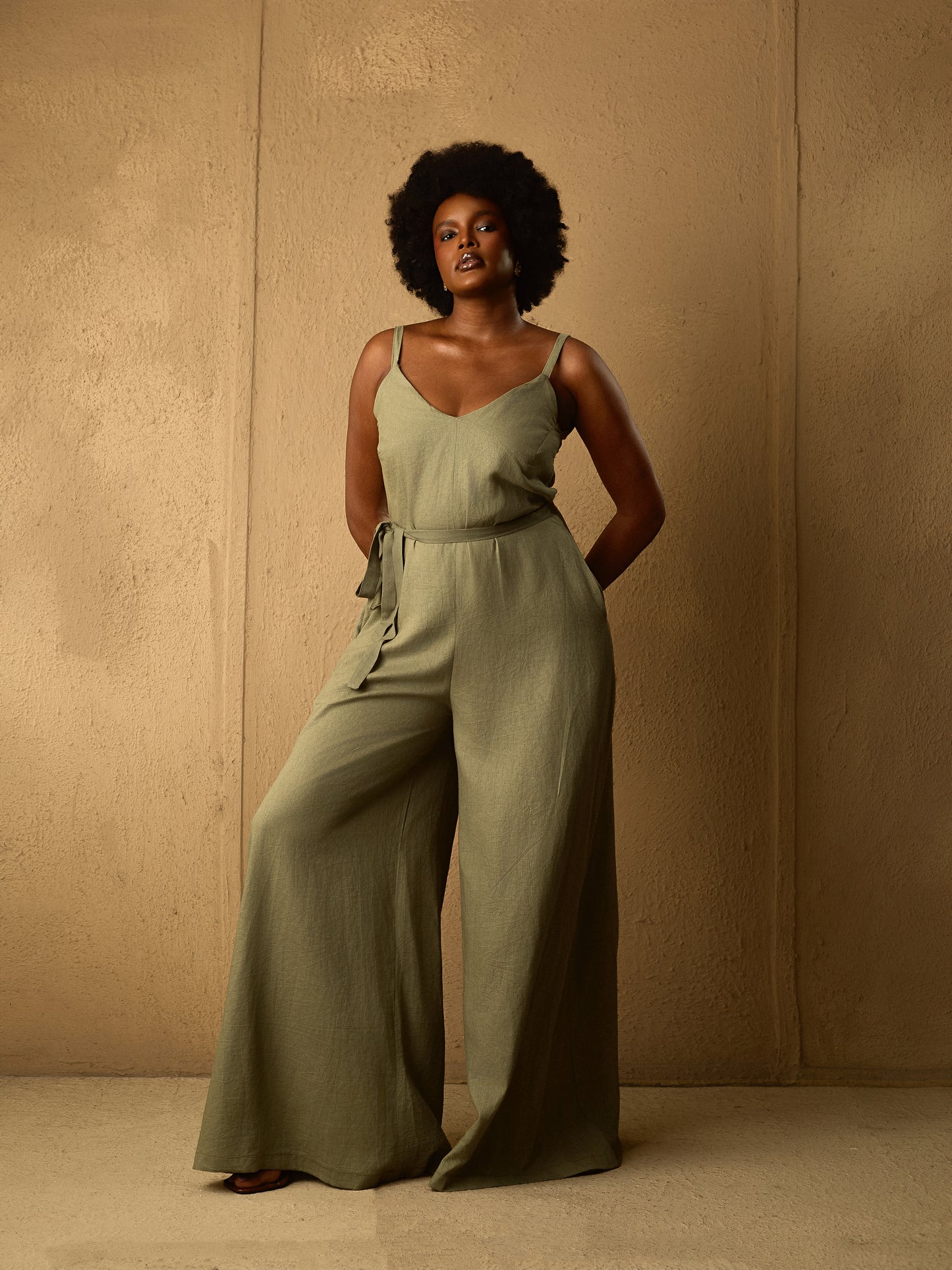 Easy Spaghetti Strap Jumpsuit Sage Green