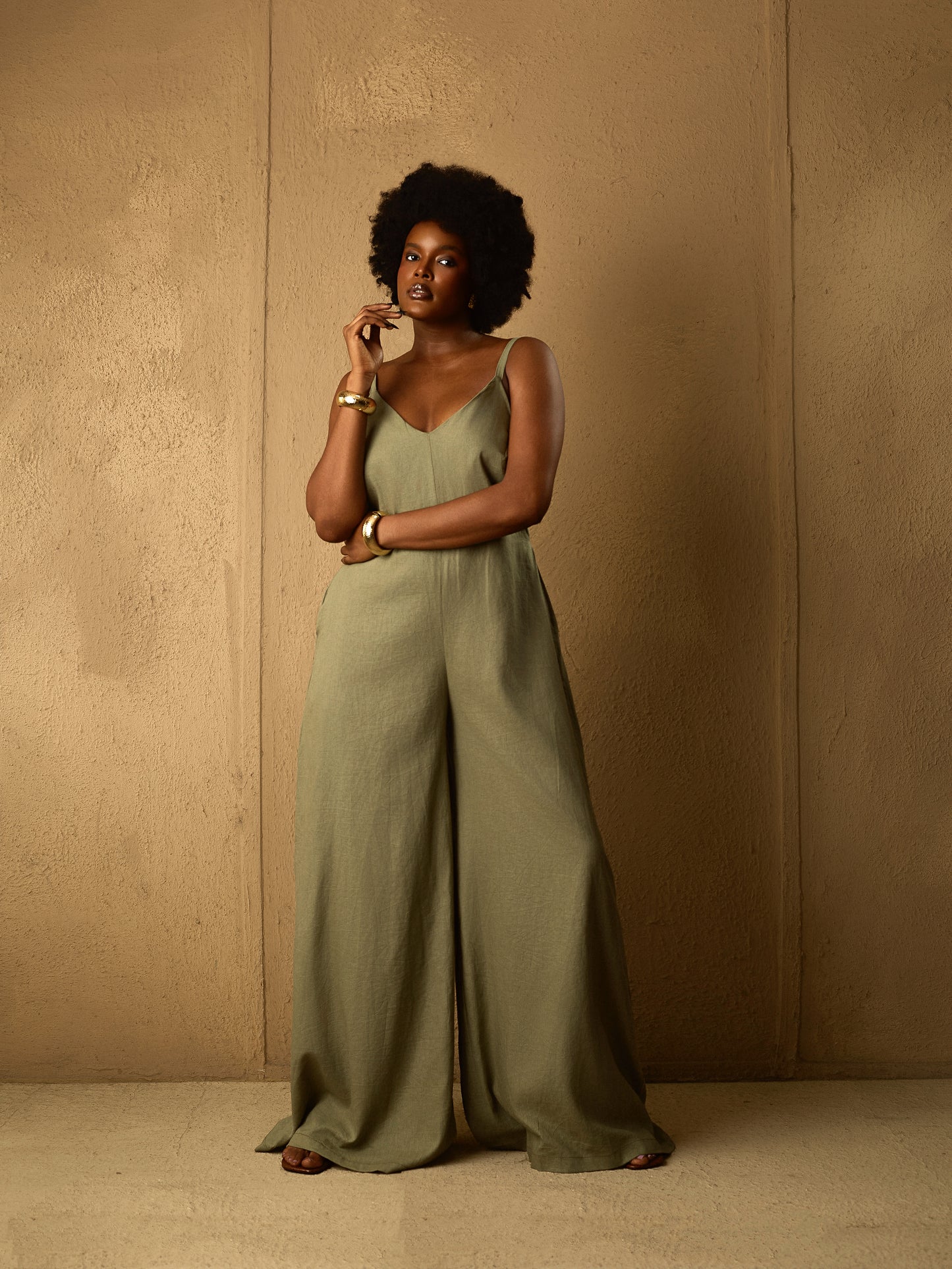 Easy Spaghetti Strap Jumpsuit Sage Green