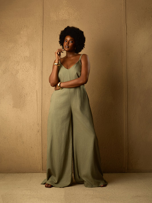 Easy Spaghetti Strap Jumpsuit Sage Green