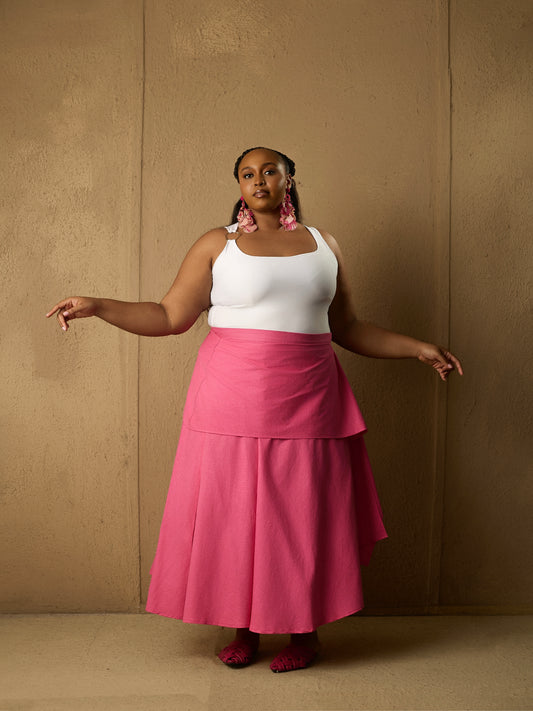 Assymetric Flare Skirt Pink