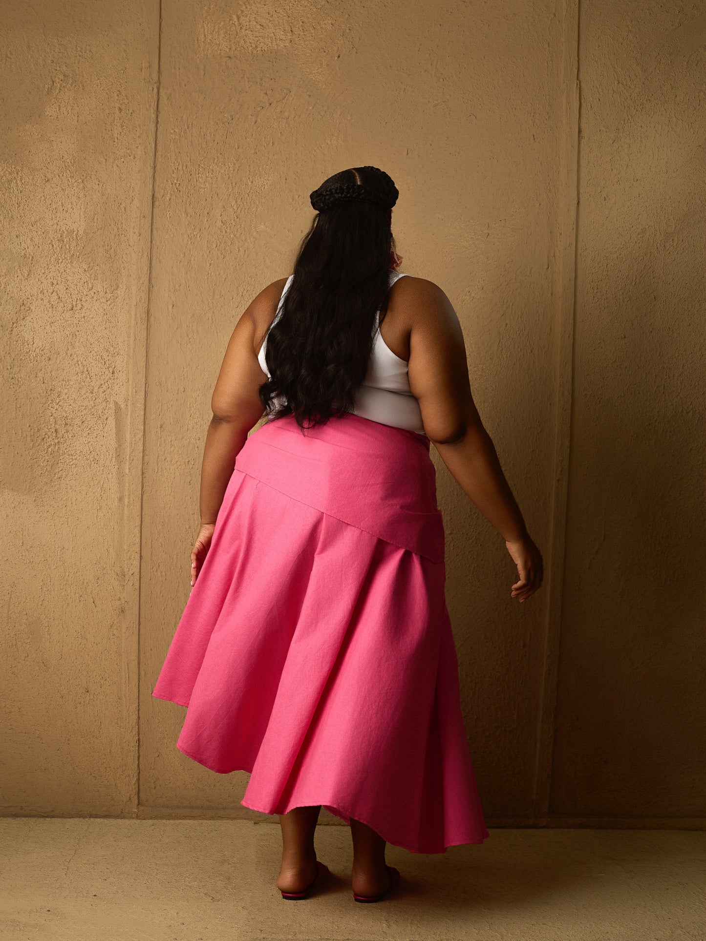 Assymetric Flare Skirt Pink