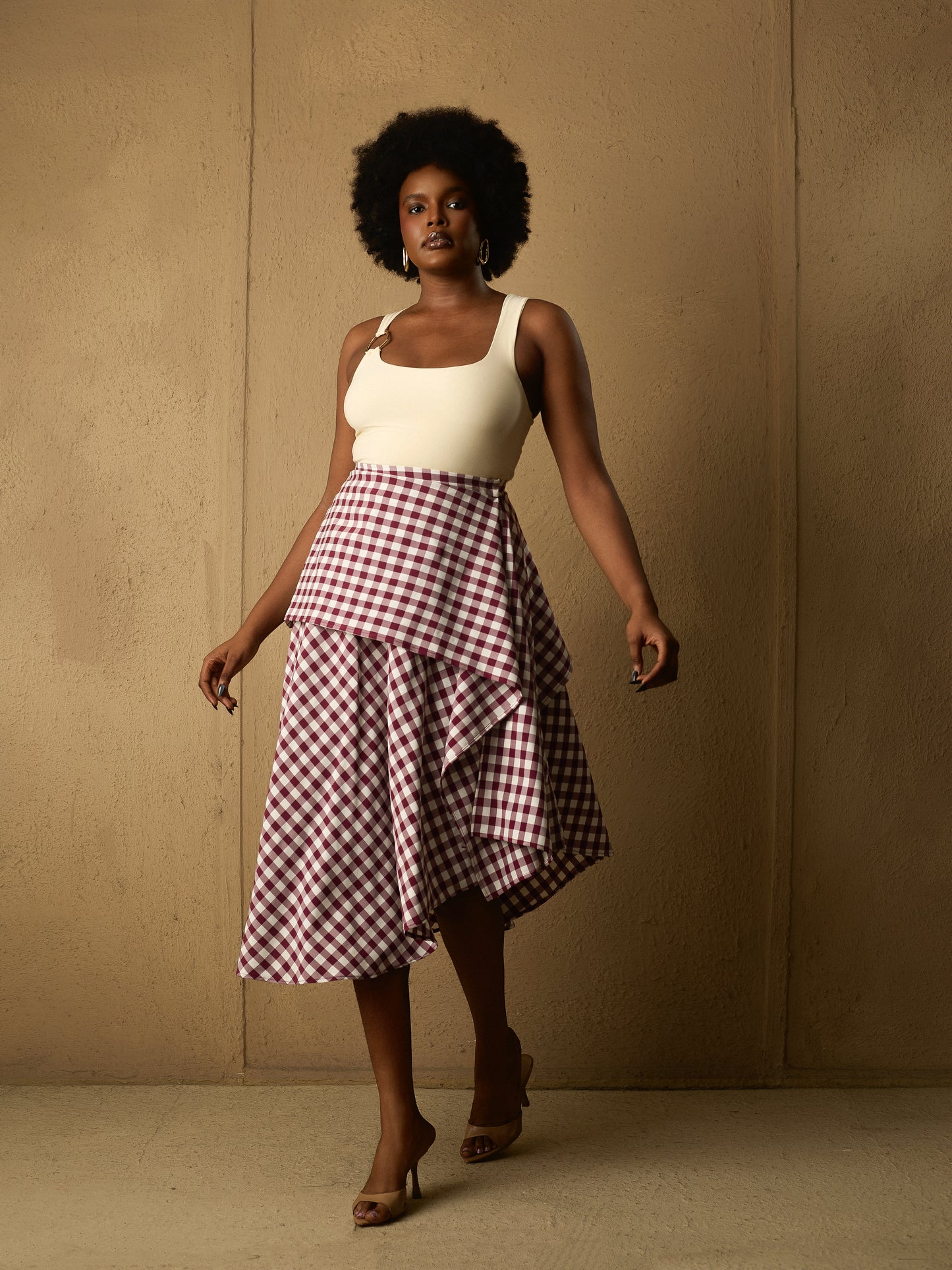 Assymetric Flare Skirt Burgundy