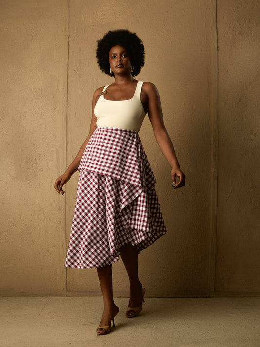 Assymetric Flare Skirt Burgundy