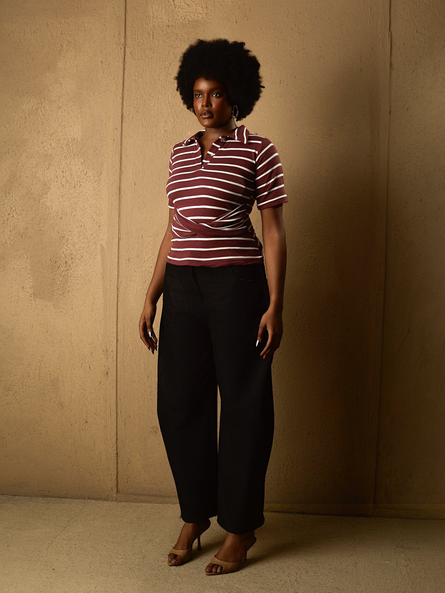 Polo Twist Top Burgundy Stripes