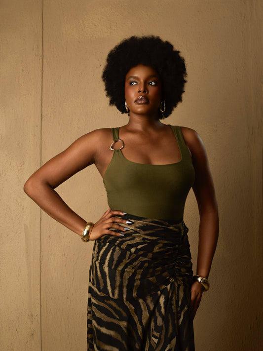 Gold detail Tank Top Army Green