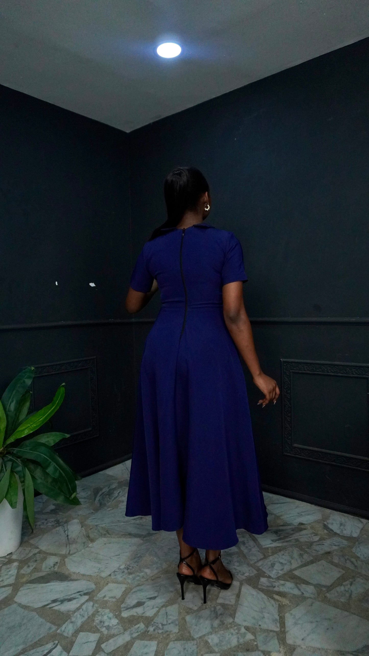 Polo Neck Flare Dress Navy blue