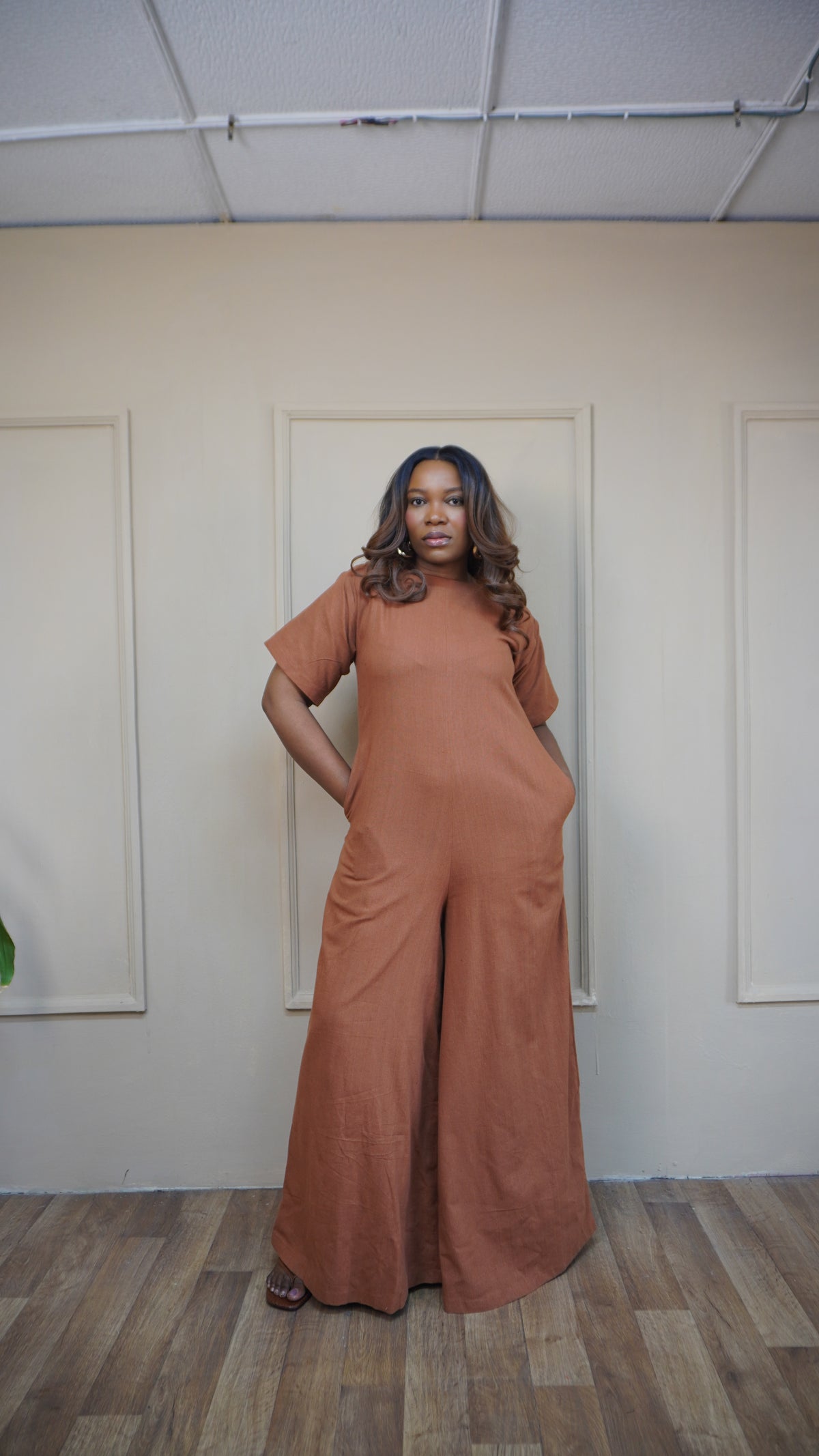 Easy Short Sleeve Jumpsuit Rust