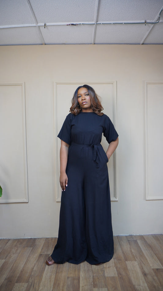 Easy Short Sleeve Jumpsuit Black