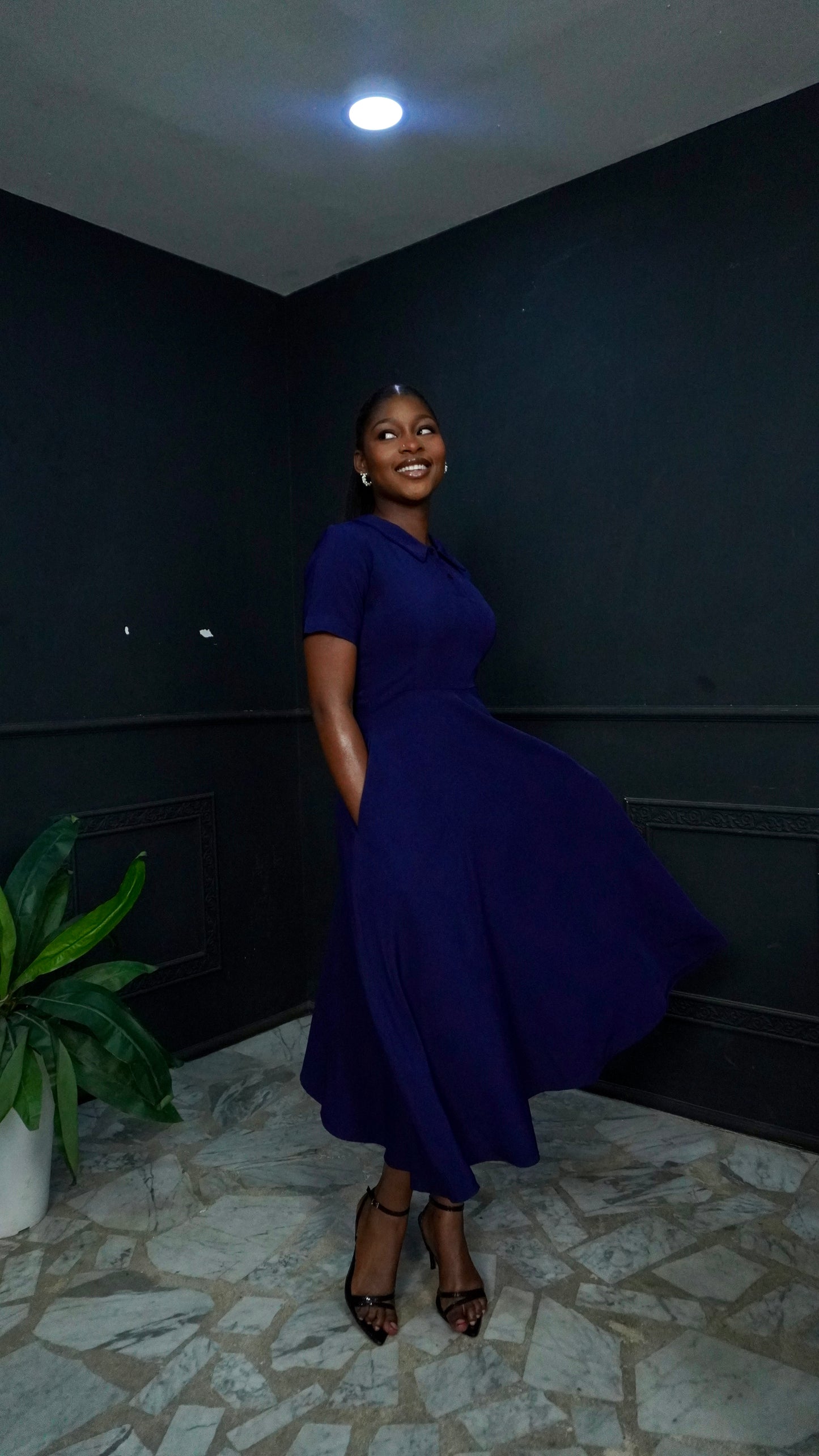 Polo Neck Flare Dress Navy blue