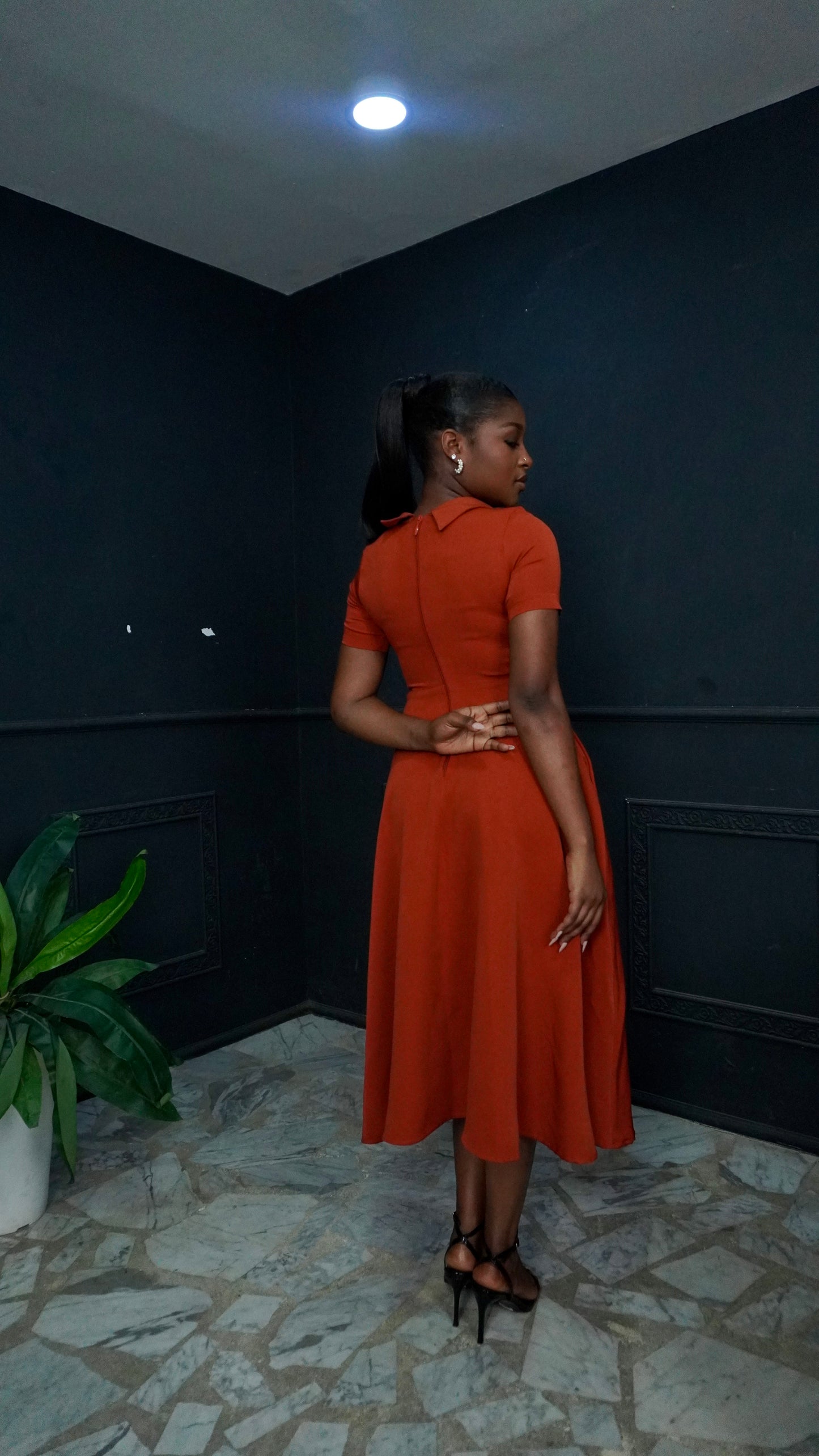 Polo Neck Flare Dress Copper