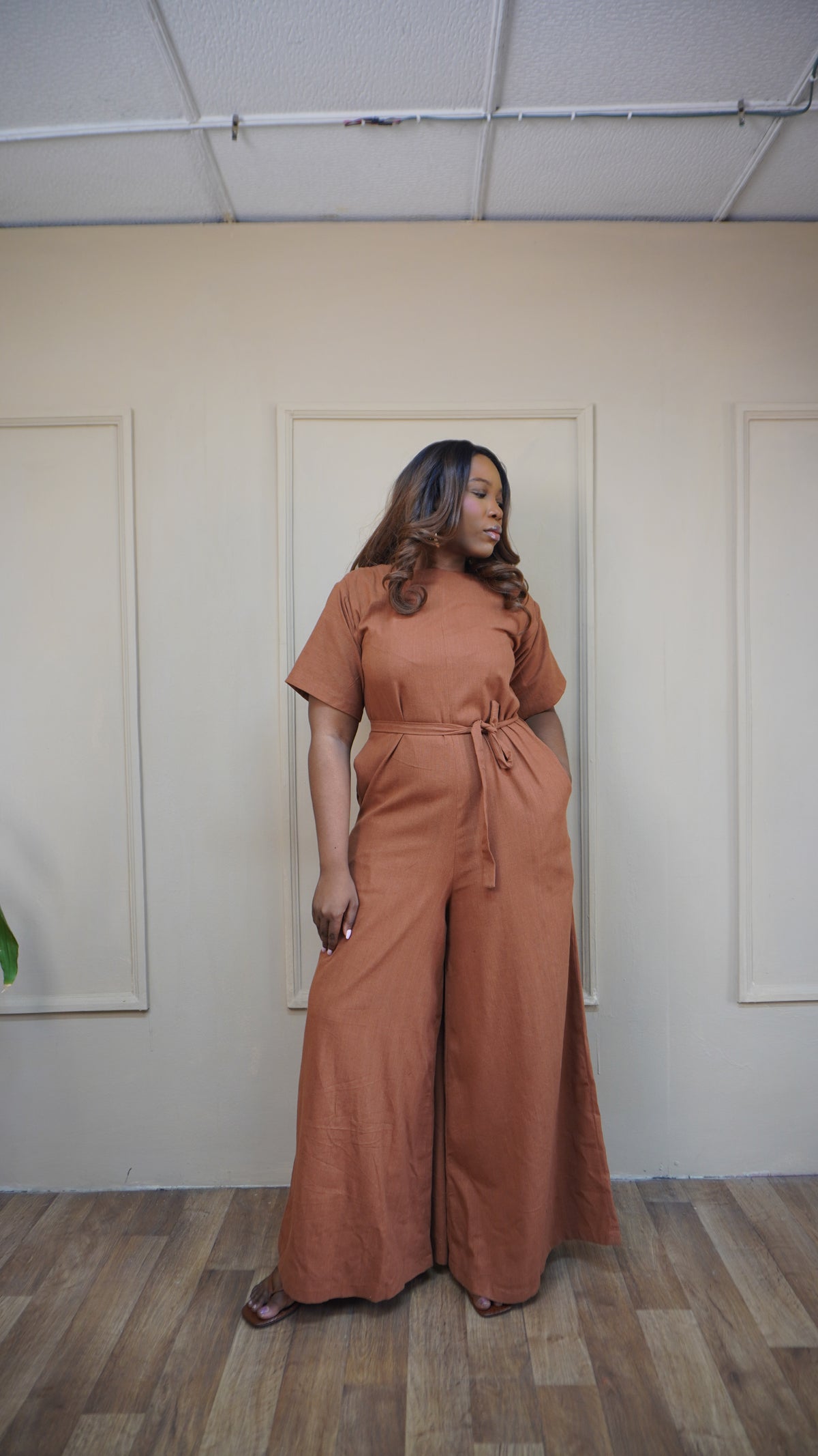 Easy Short Sleeve Jumpsuit Rust