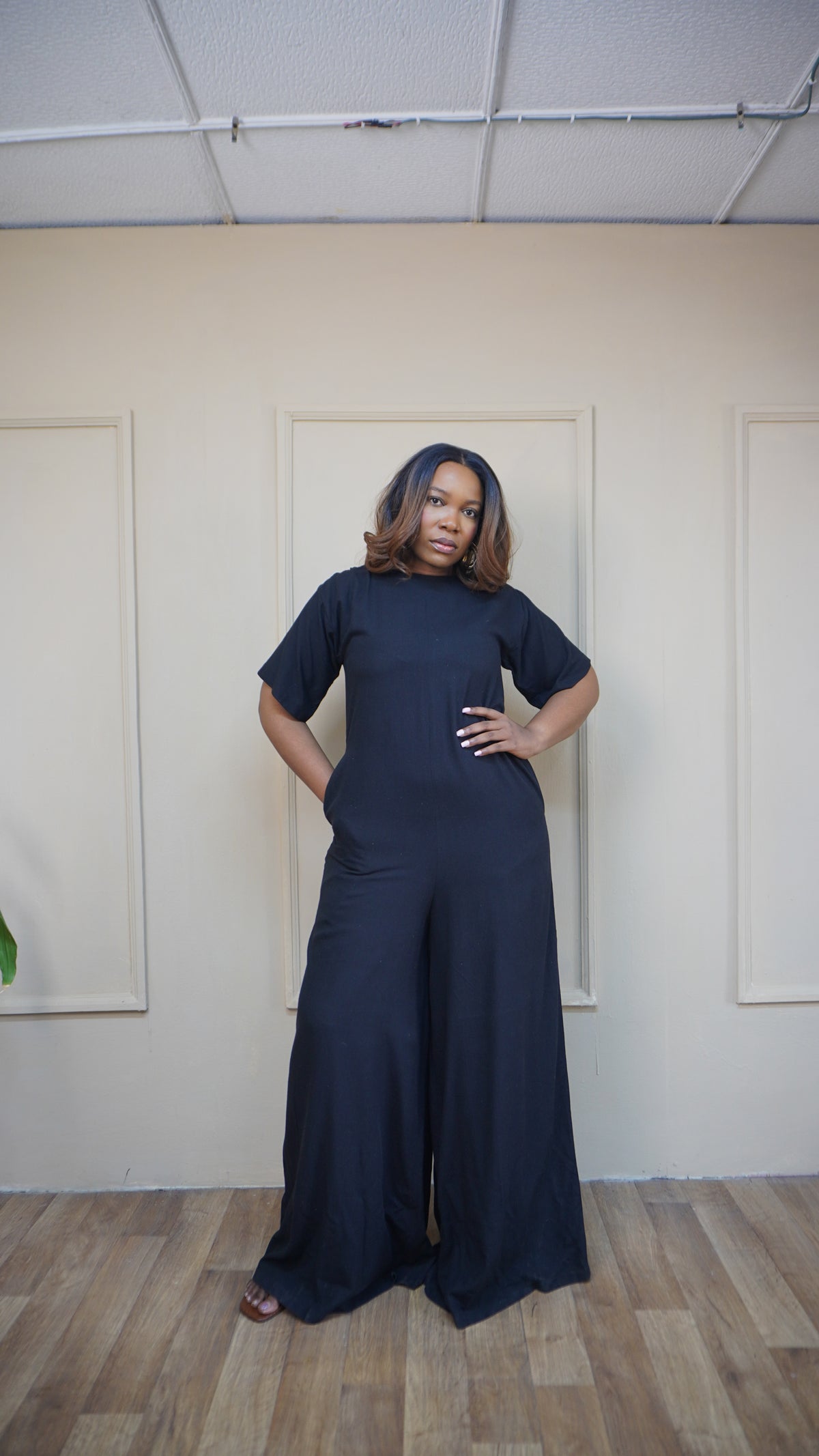 Easy Short Sleeve Jumpsuit Black